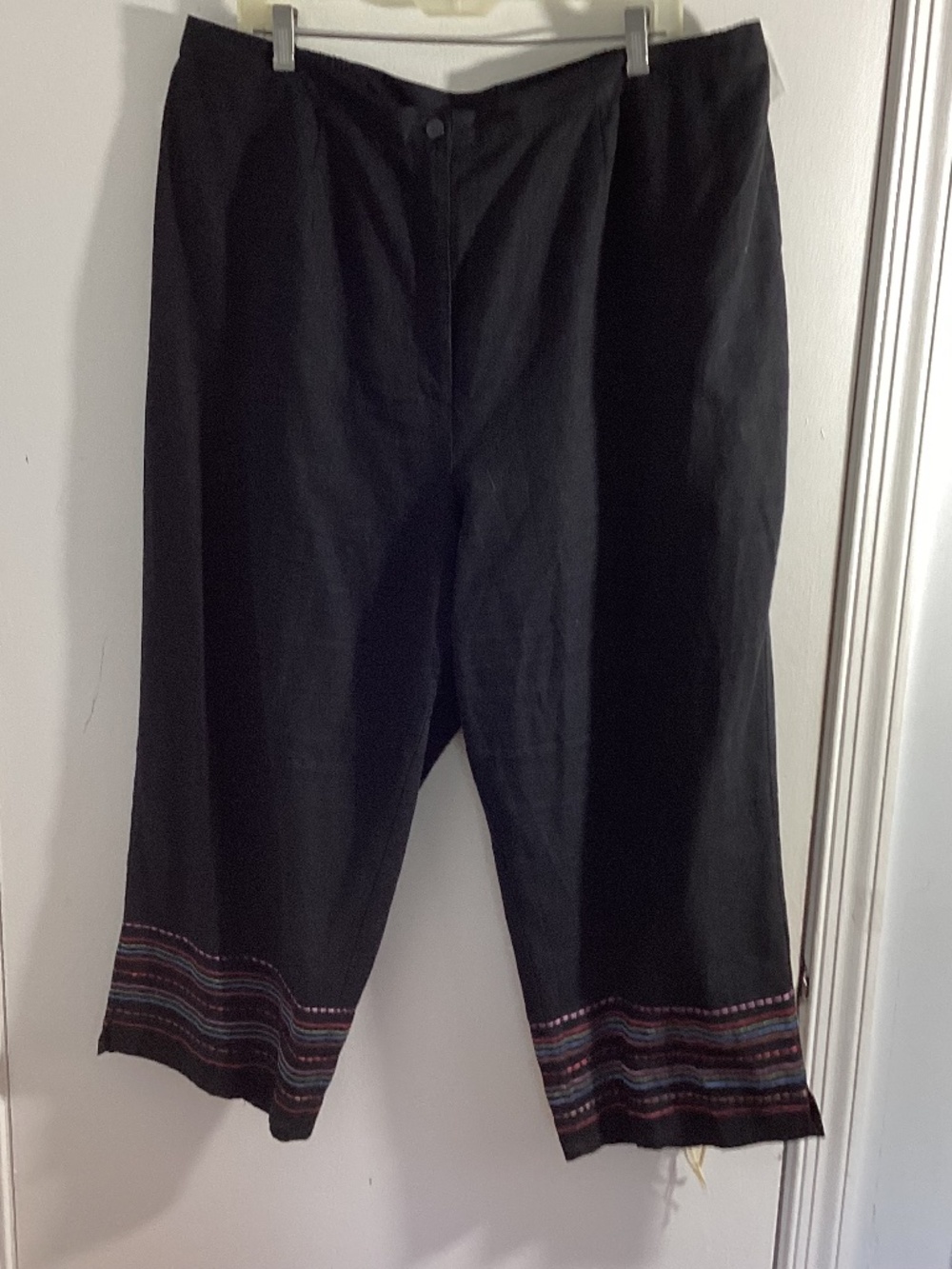 MONTEE WOMAN COLLECTION 22W BLACK ANKLE PANTS EMBROIDERY TRIM STRAIGHT